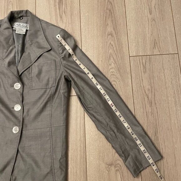 Carlisle Wool Silk Blend Blazer Jacket Three-Button Front Patch Pocket Gray SZ 8 - Picture 6 of 11